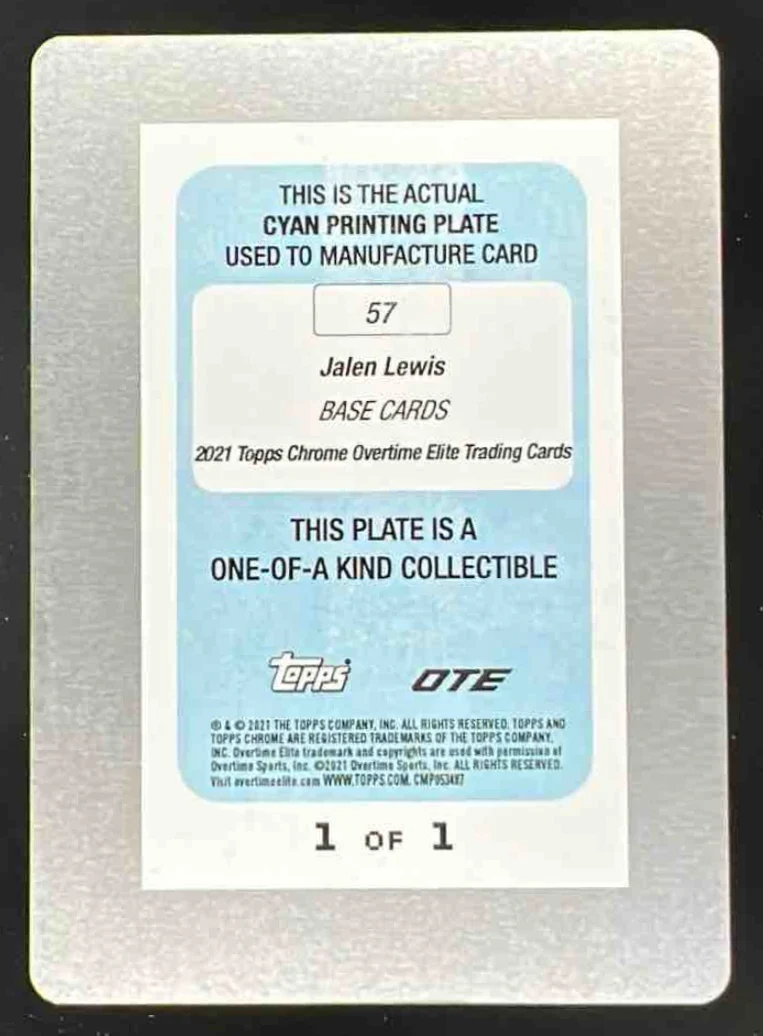 2021-22 Topps Chrome Overtime Elite Printing Plates Cyan #57 Jalen Lewis 1/1 - Image 2