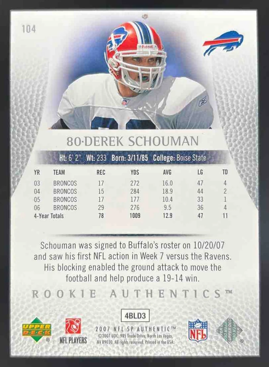 2007 SP Authentic #104 Derek Schouman RC /1399 - Image 2