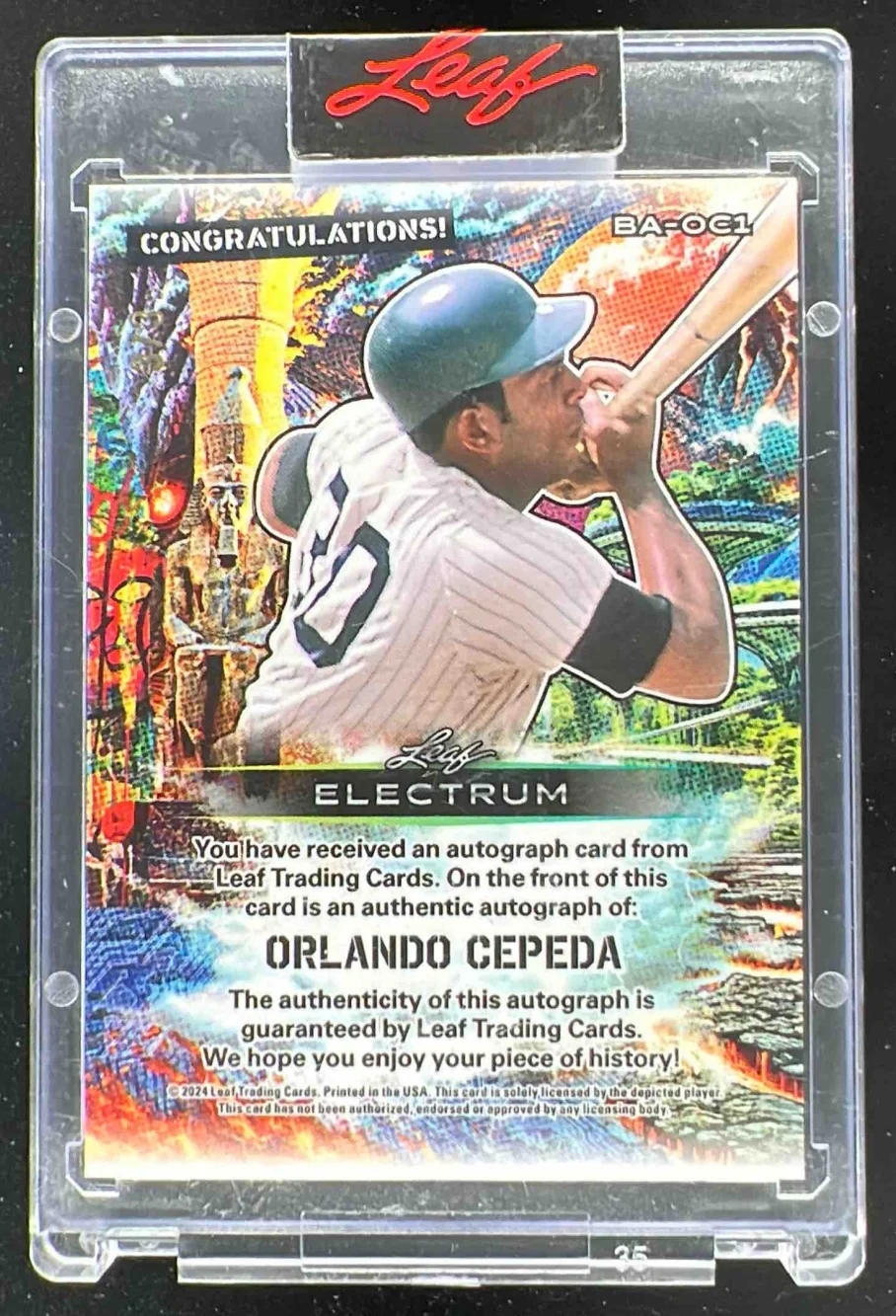 2024 Leaf Electrum Auto Silver Paint Blast #BA-OC1 Orlando Cepeda Auto /3 - Image 2