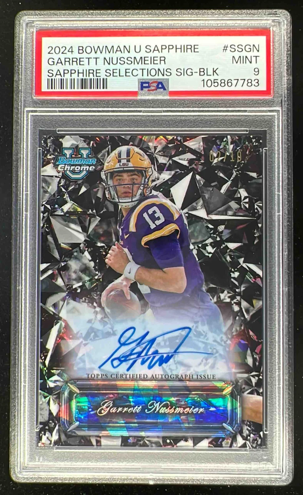 2024 Bowman Chrome Sapphire Selections Black Garrett Nussmeier Auto /10 PSA 9