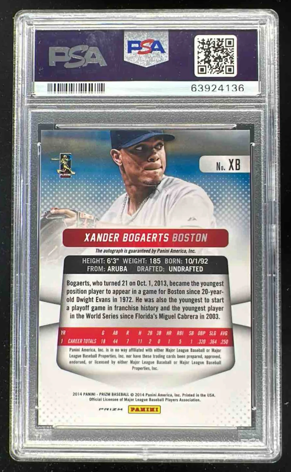 2014 Panini Prizm Rookie Autographs Prizms #XB Xander Bogaerts RC Auto PSA 10 - Image 2