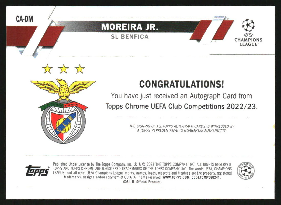 2022-23 Topps Chrome UEFA Club Competitions Auto Aqua Lava Moreira Jr. RC - Image 2