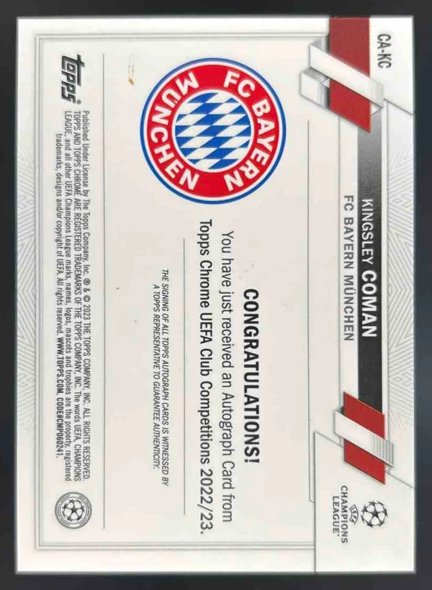 2022 Topps Chrome UEFA Club Autographs Aqua Lava #CA-KC Kingsley Coman Auto - Image 2