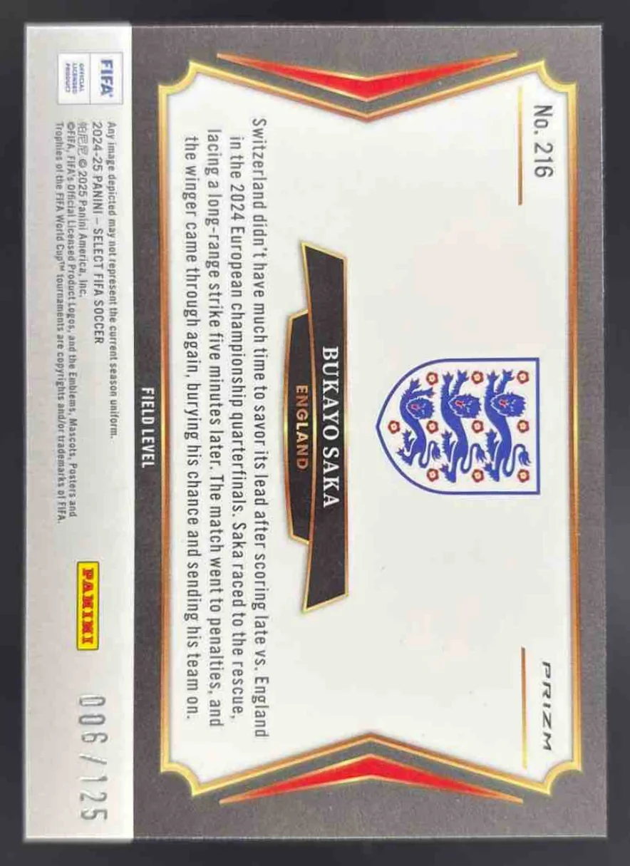 2024-25 Panini Select FIFA Field Orange Fluorescent #216 Bukayo Saka /125 - Image 2