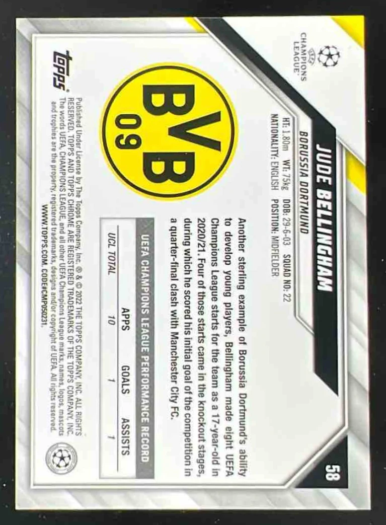 2021 Topps Chrome UEFA Champions Neon Green Lava Refractor #58 Jude Bellingham - Image 2