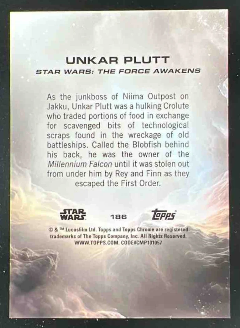 2025 Topps Chrome Star Wars Sapphire Black Sapphire #186 Unkar Plutt /10 - Image 2