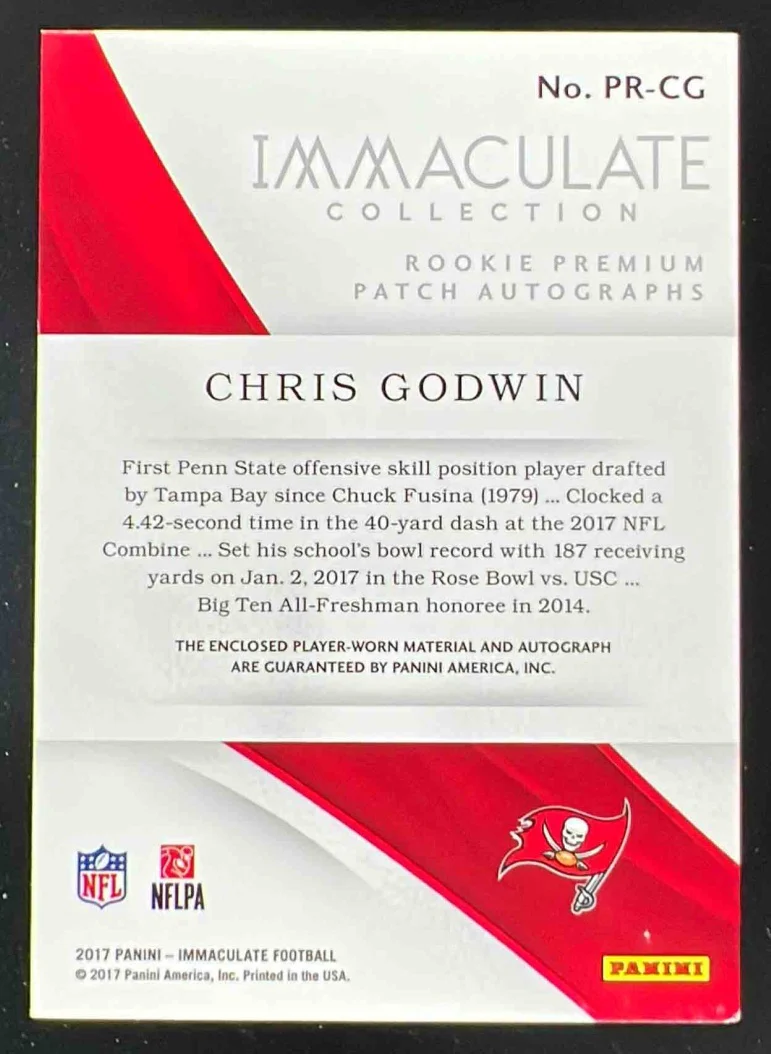 2017 Immaculate Collection Premium Patch Rookie #PR-CG Chris Godwin RC Auto /99 - Image 2