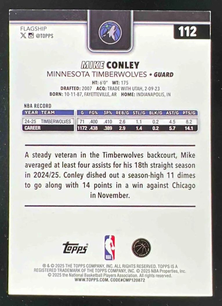 2025-26 Topps Wood #112 Mike Conley /25 - Image 2
