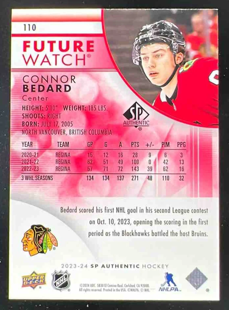 2023-24 SP Authentic Limited Red #110 Connor Bedard RC Future Watch - Image 2