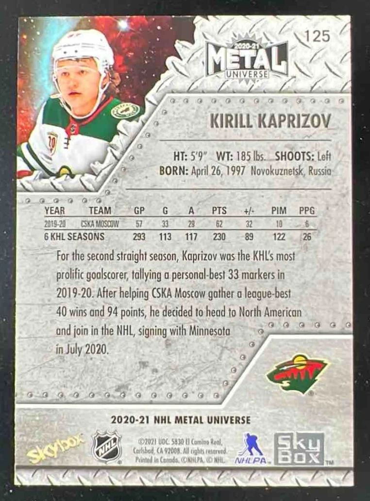 2020 Skybox Metal Universe Spectrum FX Blue #125 Kirill Kaprizov RC - Image 2