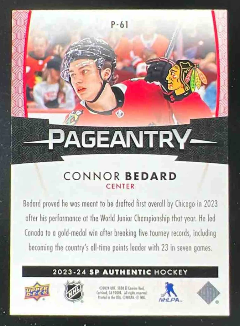 2023-24 SP Authentic Pageantry Red #P-61 Connor Bedard - Image 2