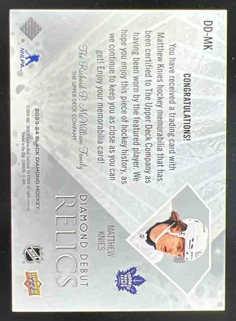 2023 Black Diamond Diamond Debut Relics #DD-MK Matthew Knies RC - Image 2