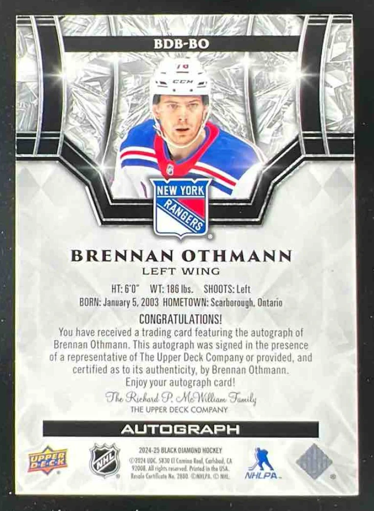 2024 Upper Deck Black Diamond Autographs #BDB-BO Brennan Othmann Auto /99 - Image 2