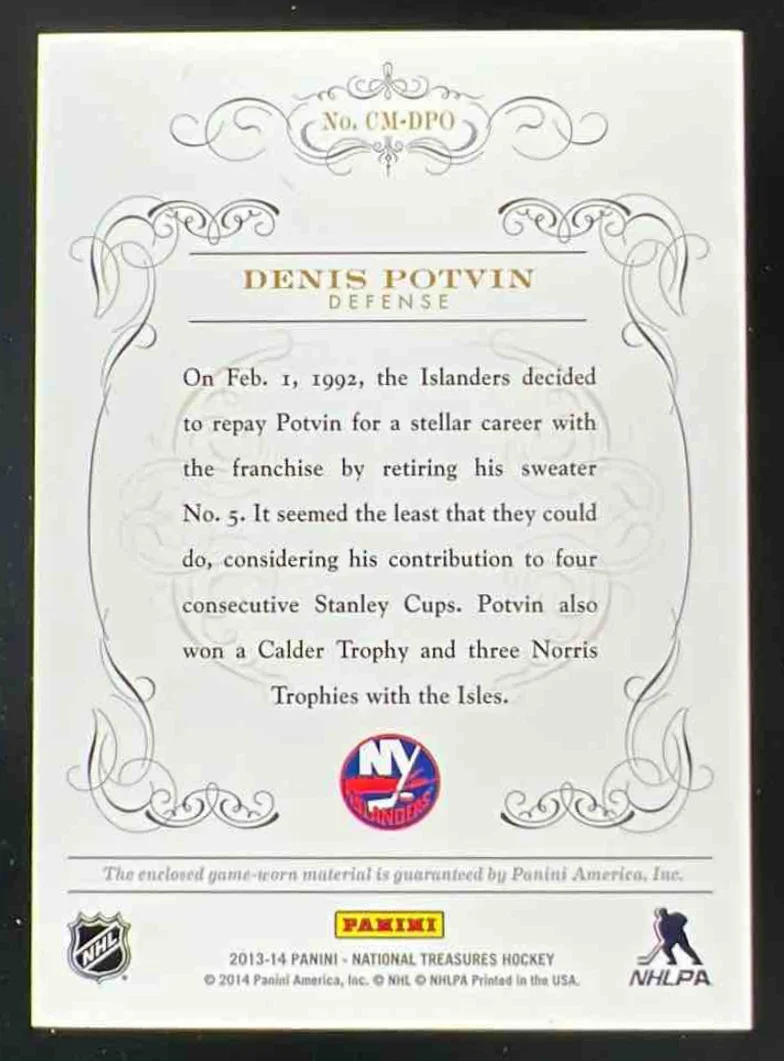 2013-14 National Treasures Century Materials Jersey #CM-DPO Denis Potvin /99 - Image 2