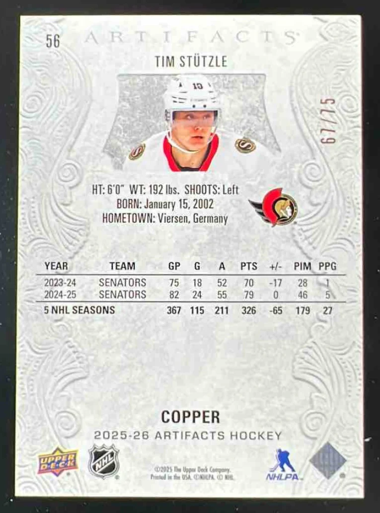 2025-26 Upper Deck Artifacts Copper #56 Tim Stutzle /75 - Image 2