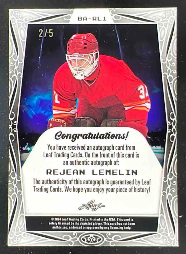 2024 Leaf Metal Hockey Legends Crystal Green #BA-RL1 Rejean Lemelin Auto /5 - Image 2