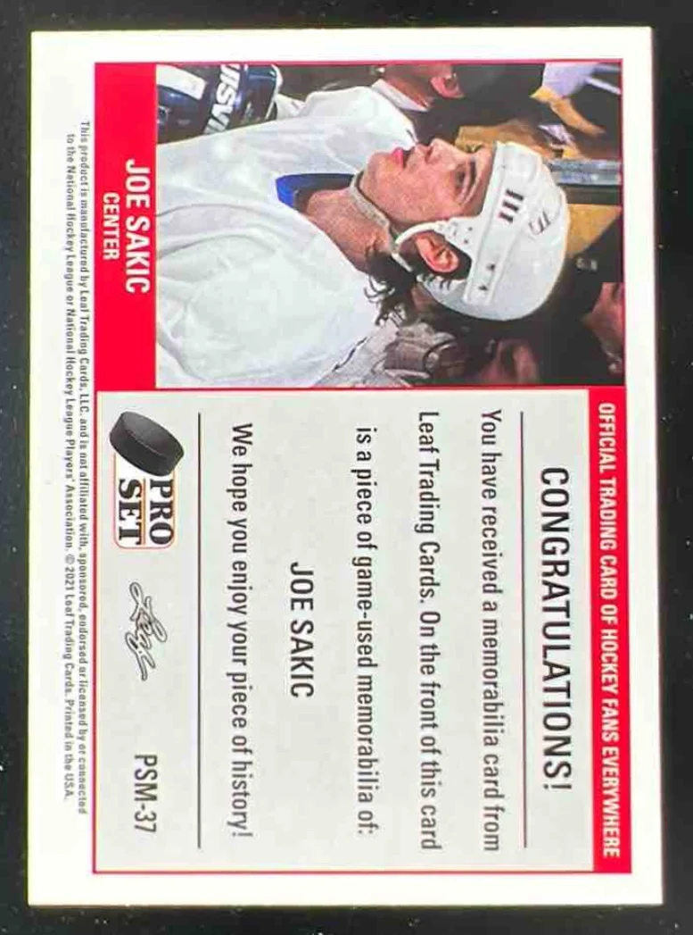 2021-22 Pro Set Memorabilia Light Blue #PSM-37 Joe Sakic - Image 2