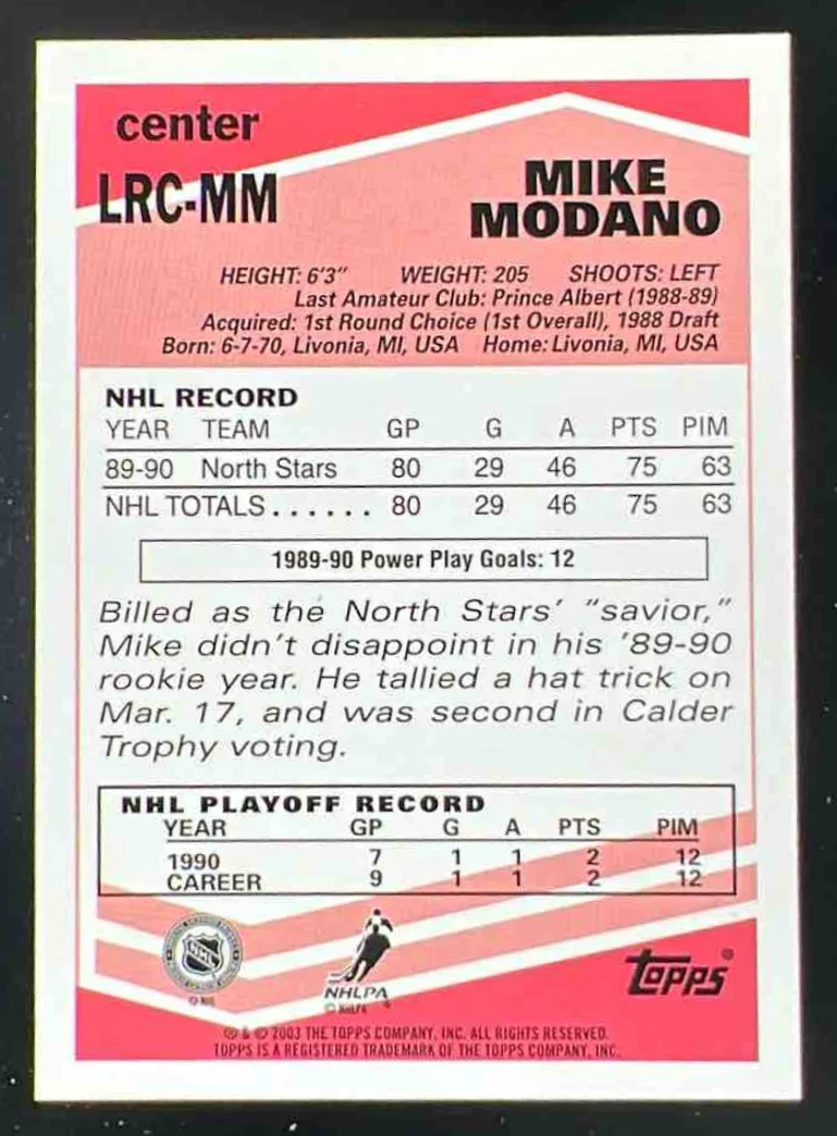 2003-04 Topps Lost Rookie Cards #LRC-MM Mike Modano - Image 2