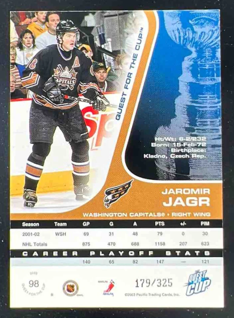 2002-03 Pacific Quest for the Cup Gold #98 Jaromir Jagr /325 - Image 2