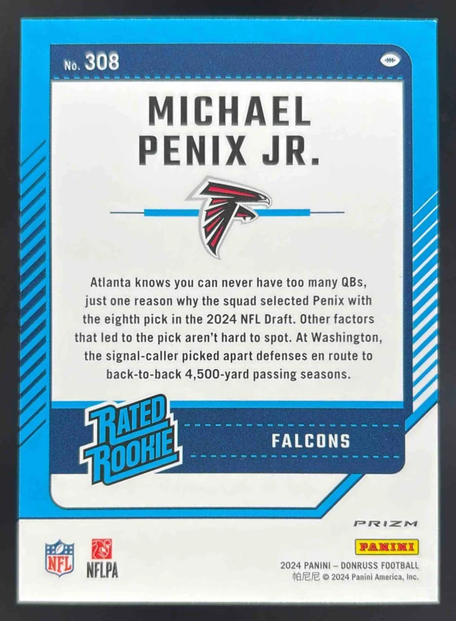2024 Donruss Optic Rated Rookies Preview Blue Scope Michael Penix Jr. RC - Image 2
