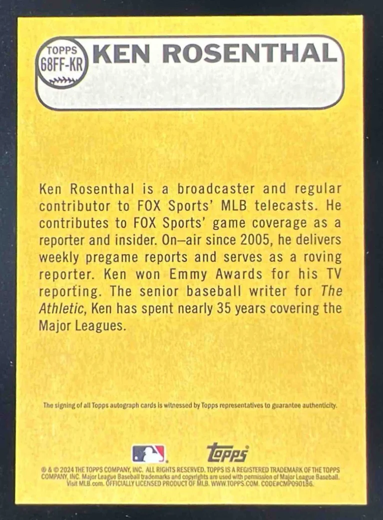 2024 Topps Archives 1968 Fan Favorites Autographs #68FF-KR Ken Rosenthal Auto - Image 2