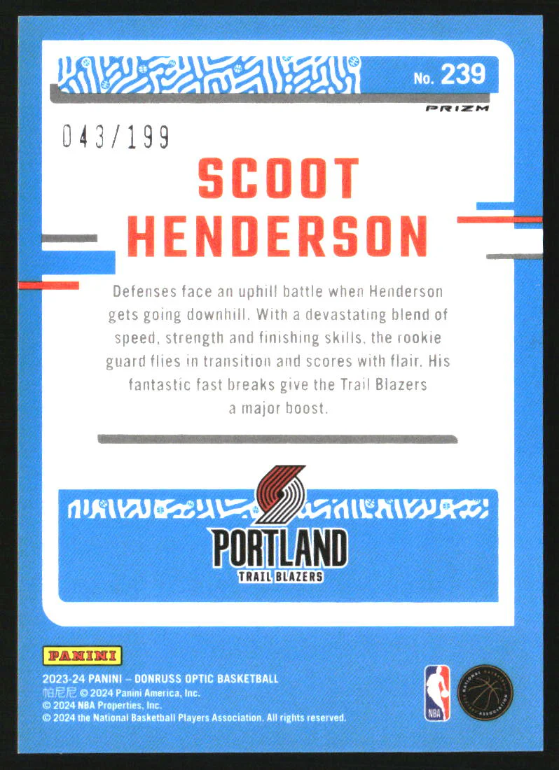 2023-24 Donruss Optic Orange #239 Scoot Henderson RR RC Rookie /199 - Image 2