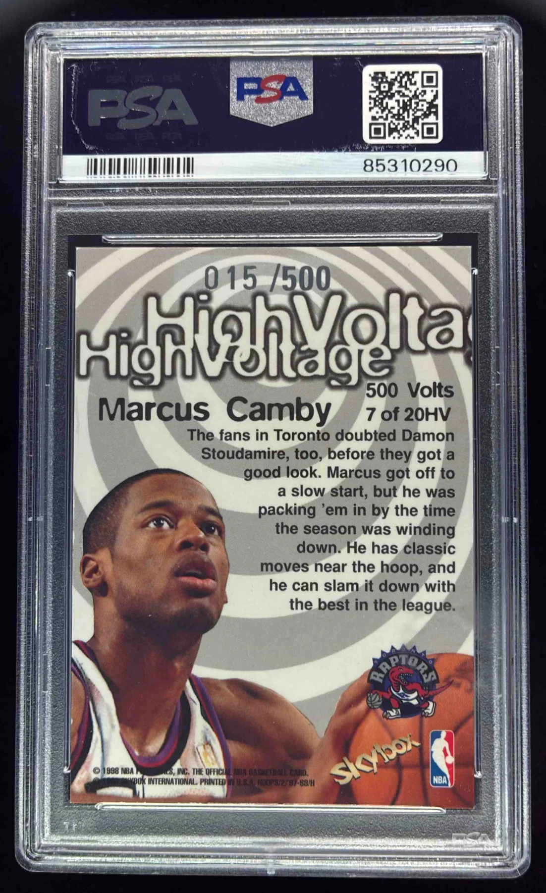 1997-98 Hoops High Voltage 500 Volts #7 HV Marcus Camby /500 PSA 7 - Image 2
