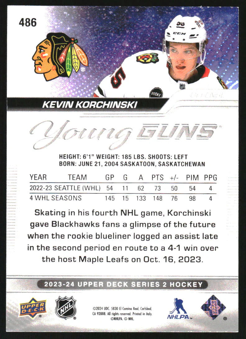 2023-24 Upper Deck Deluxe #486 Kevin Korchinski Young Guns RC Rookie /250 - Image 2