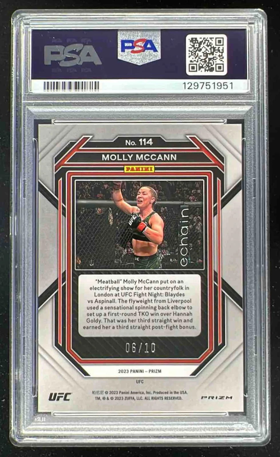 2023 Panini Prizm UFC Gold Prizms #114 Molly McCann RC /10 PSA 9 - Image 2