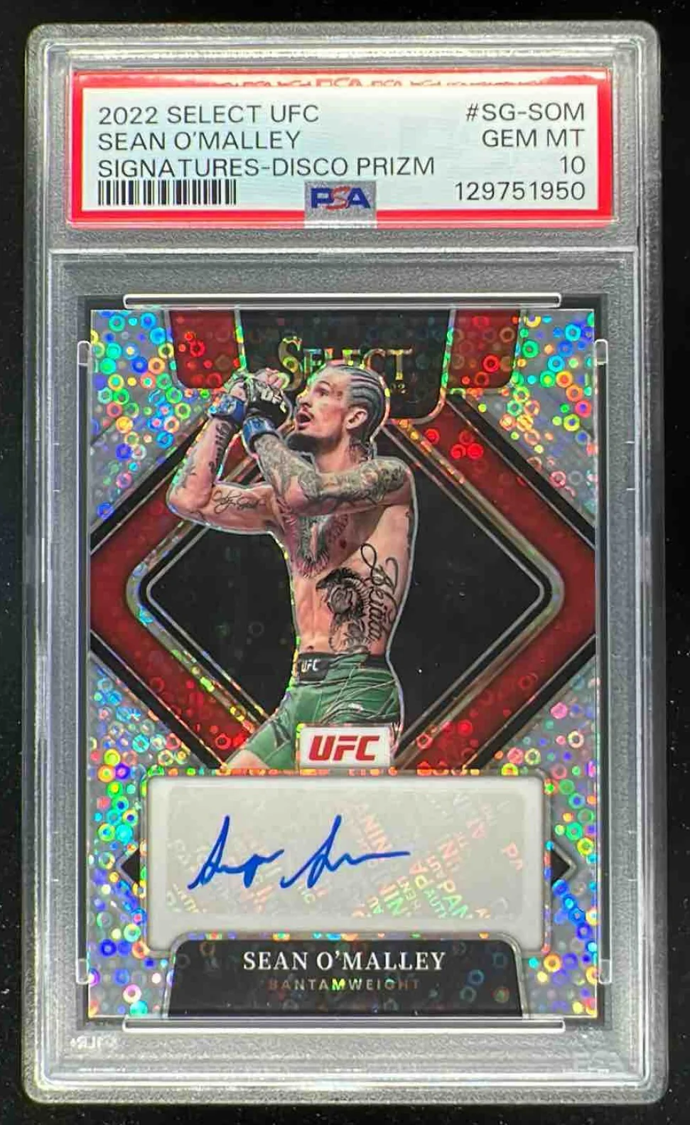 2022 Panini Select UFC Signatures Disco Prizms #SG-SOM Sean O'Malley Auto PSA 10