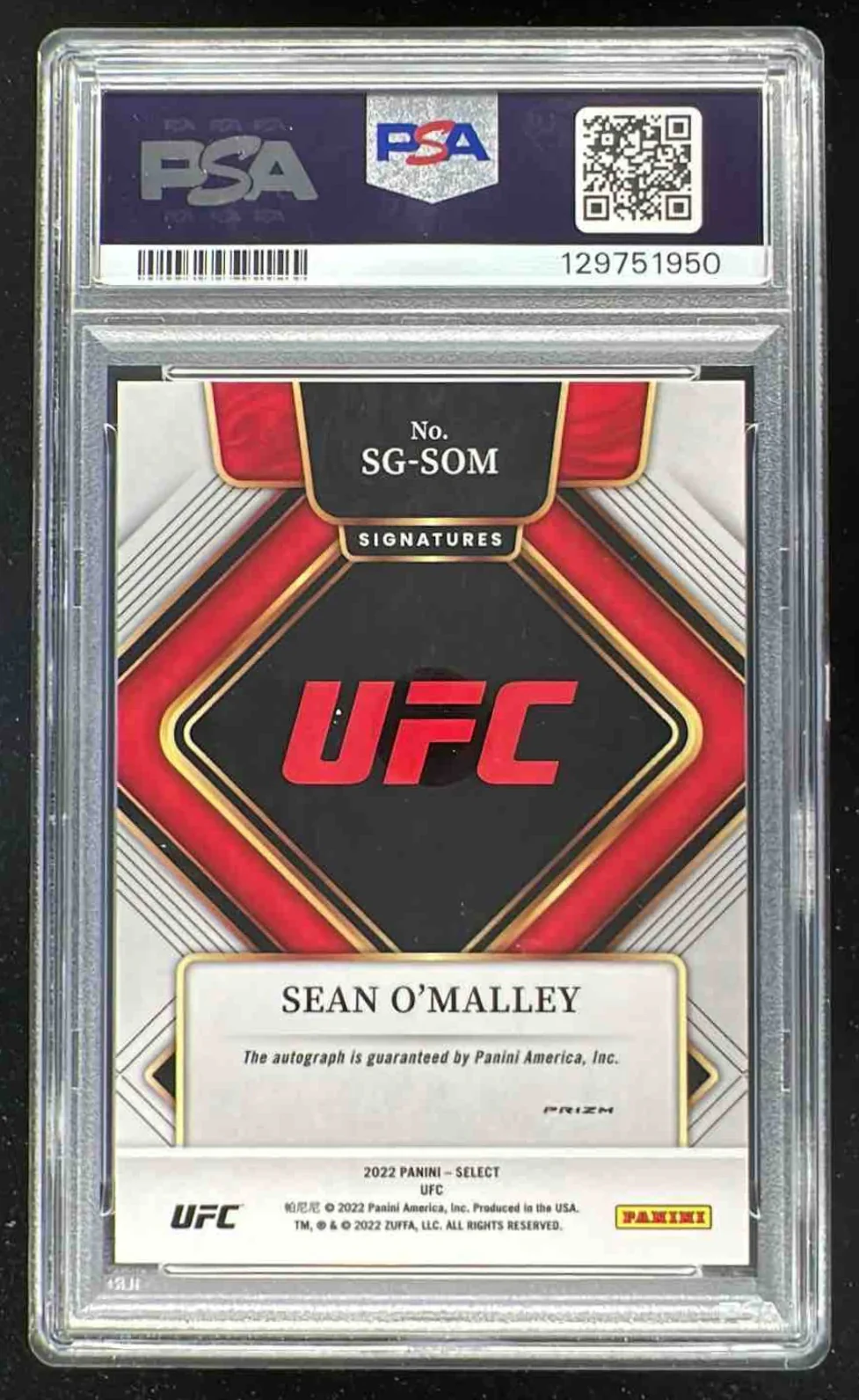 2022 Panini Select UFC Signatures Disco Prizms #SG-SOM Sean O'Malley Auto PSA 10 - Image 2