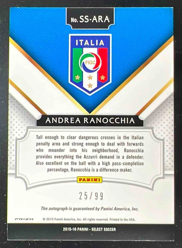 2015 Select Signatures Orange Prizm #SS-ARA Andrea Ranocchia Autograph Auto /99 - Image 2