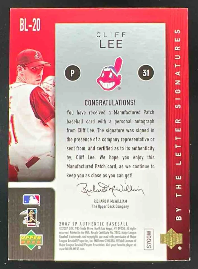 2007 SP Authentic By the Letter Signatures Cliff Lee Autograph VAR Auto /75 - Image 2