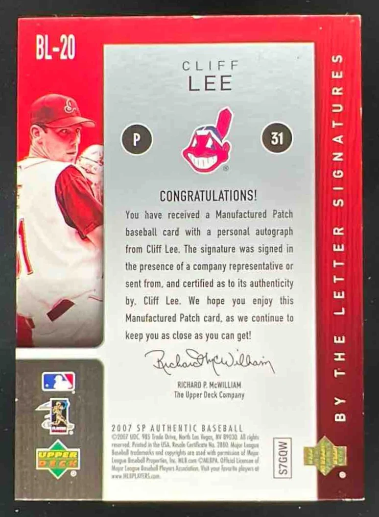 2007 SP Authentic By the Letter Signatures Cliff Lee Autograph VAR Auto /75 - Image 2