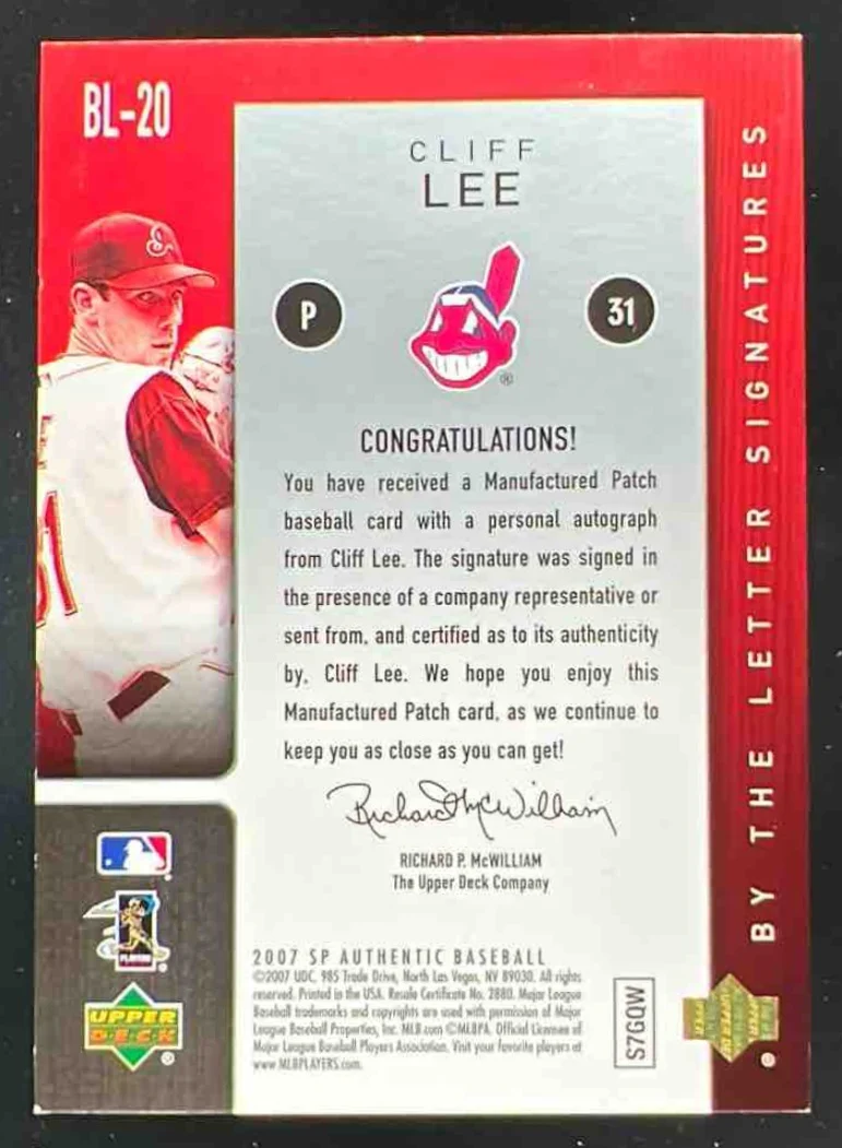2007 SP Authentic By the Letter Signatures Cliff Lee Autograph VAR Auto /75 - Image 2