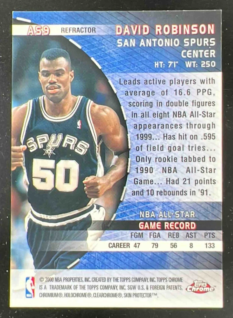 1999-00 Topps Chrome All Stars Refractor #AS9 David Robinson - Image 2