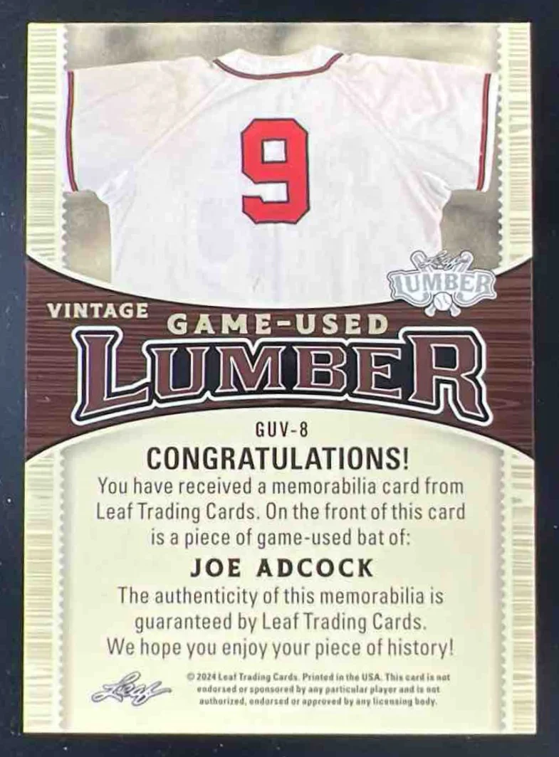 2024 Leaf Lumber Game Used Vintage Lumber Navy Blue #GUV-8 Joe Adcock /4 - Image 2