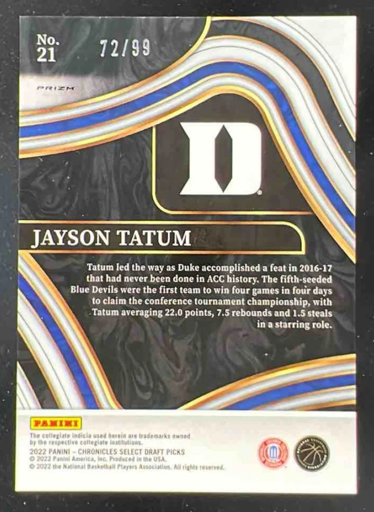2022-23 Panini Chronicles Draft Picks Select Blue #21 Jayson Tatum /99 - Image 2