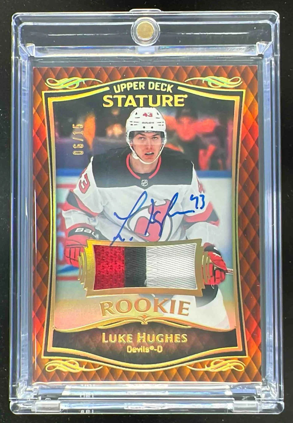 2023 Upper Deck Stature Update Memorabilia Orange #34 Luke Hughes Autograph /15