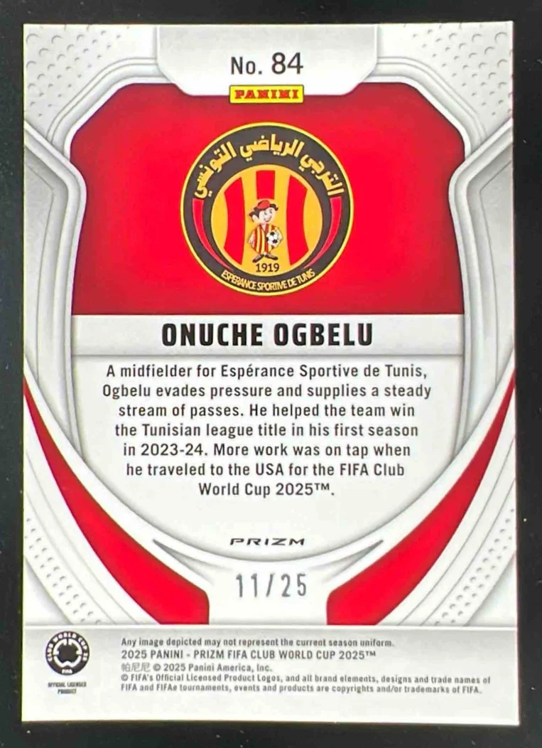 2025 Panini Prizm FIFA Club World Cup Gold Mojo Prizm #84 Onuche Ogbelu /25 - Image 2