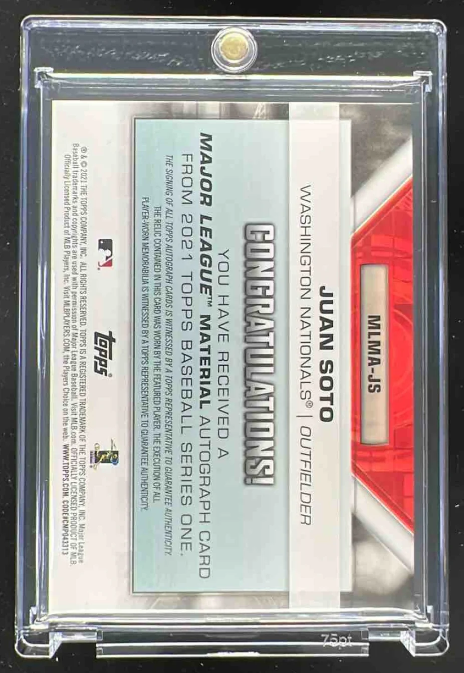 2021 Topps Major League Material Relics Series One #MLMA-JS Juan Soto Auto /30 - Image 2