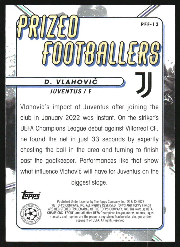 2022 Finest UEFA Prized Footballers Fusion Black Red Refractors Dusan Vlahovic - Image 2