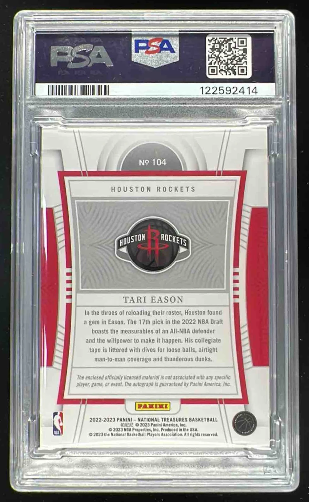 2022 National Treasures Bronze #104 Tari Eason Autograph RC Auto /49 PSA 9 - Image 2
