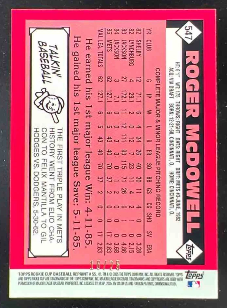 2005 Topps Rookie Cup Reprints Chrome #55 Roger McDowell /25 - Image 2