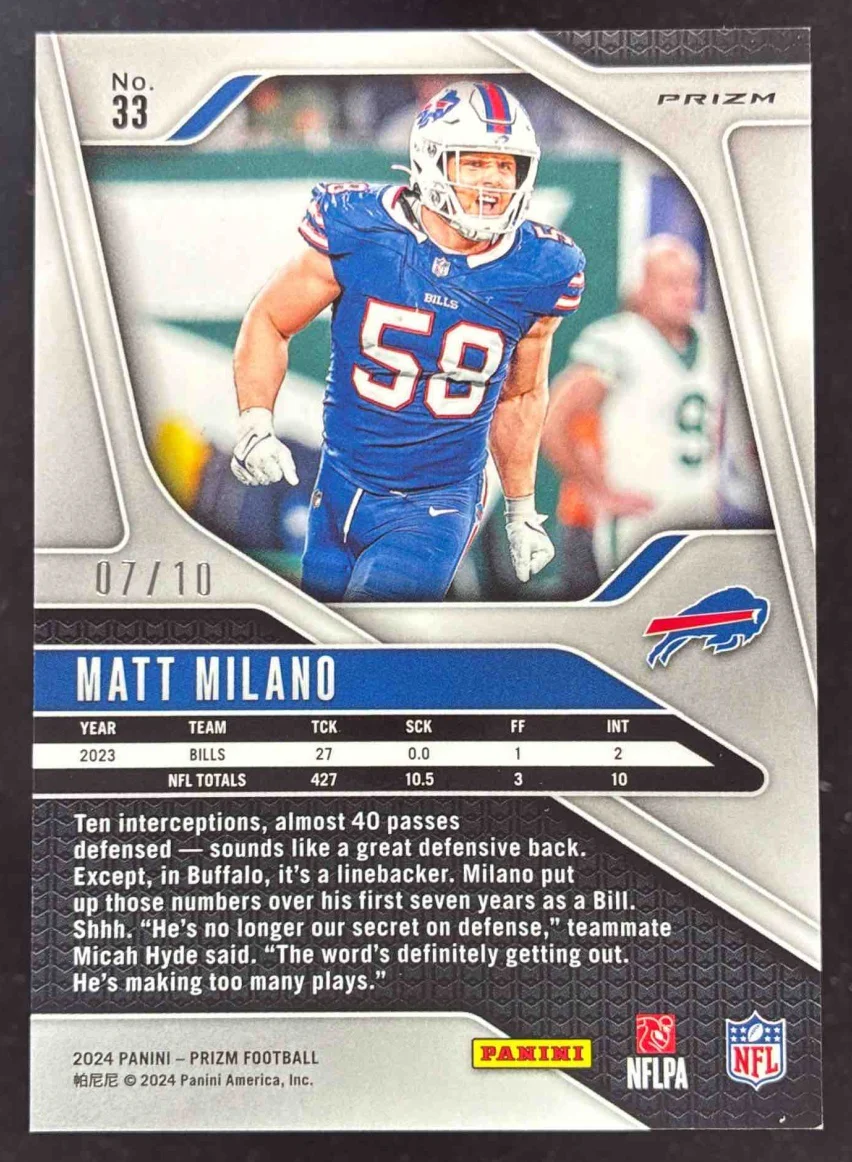 2024 Panini Prizm Gold Prizm #33 Matt Milano /10 - Image 2