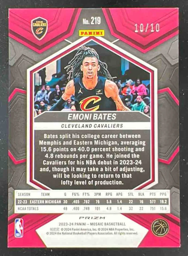 2023-24 Panini Mosaic Gold #219 Emoni Bates RC /10 - Image 2