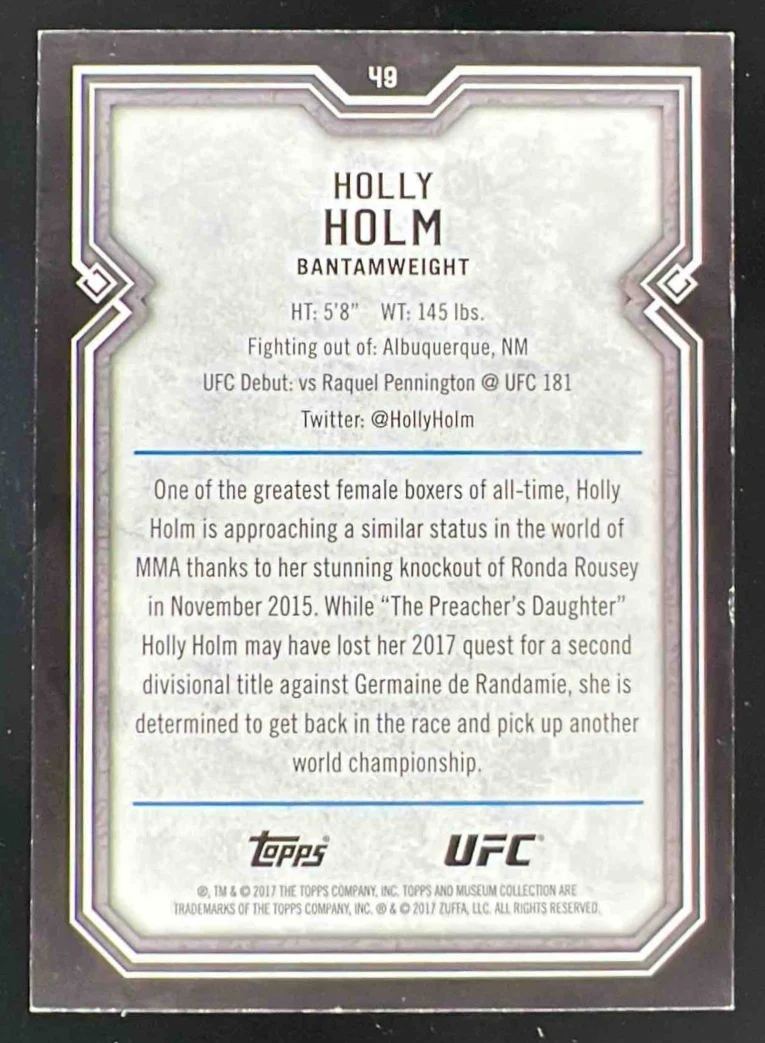 2017 Topps Museum Collection UFC Sapphire #49 Holly Holm /50 - Image 2