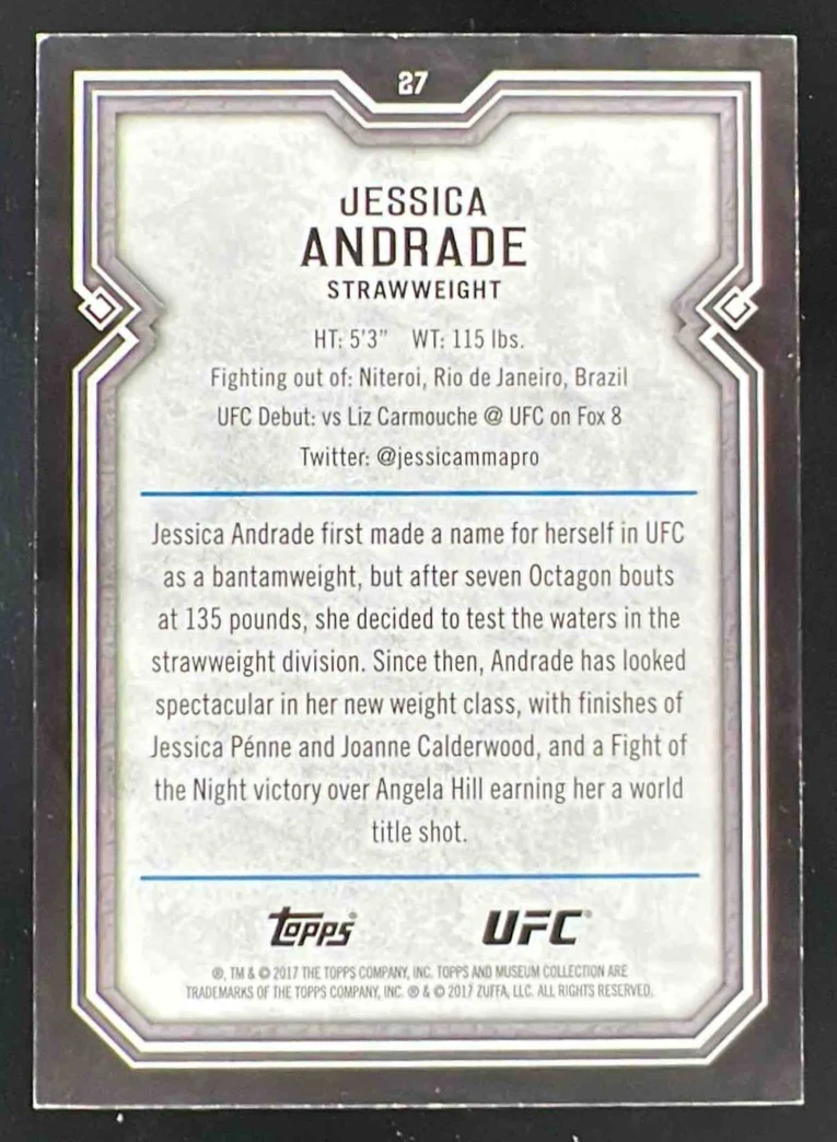 2017 Topps Museum Collection UFC Sapphire #27 Jessica Andrade /50 - Image 2