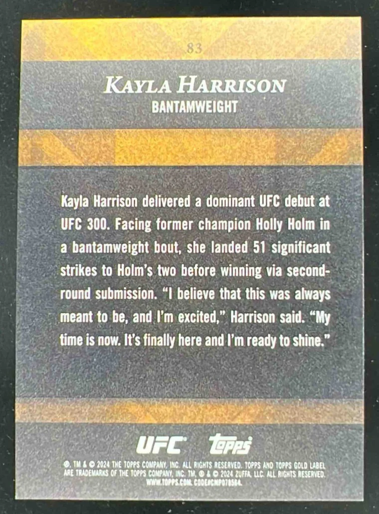 2024 Topps Gold Label UFC Class 1 #83 Kayla Harrison RC - Image 2