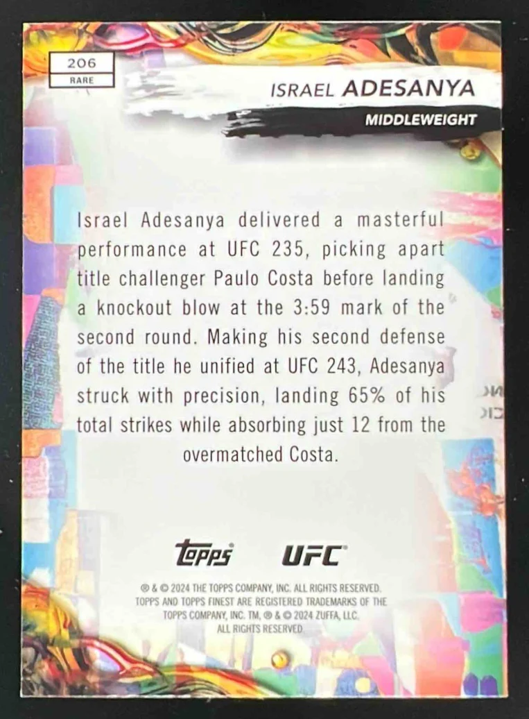 2024 Topps Finest UFC Blue Refractors #206 Israel Adesanya Rare /99 - Image 2
